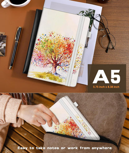 Lined Journal Notebook for Women Men, 256 Numbered Pages Hardcover Leather Journals for Writing, A5 Journaling Notebooks, College Ruled Journal for Business Work School Note Taking 5.75" x 8.38" Brown