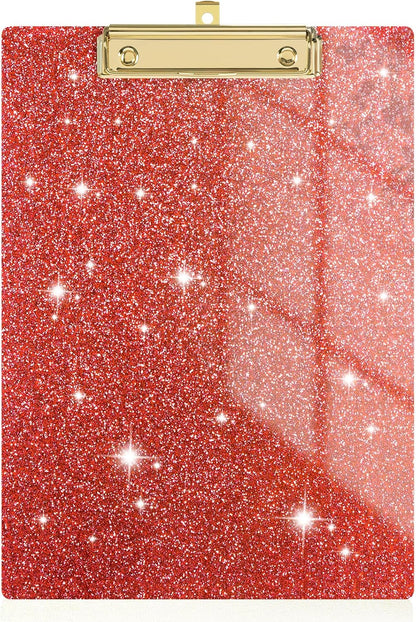 Rimilak Acrylic Glitter Clipboards, Sparkly Board with Low Profile Gold Clip, Designed for Classroom School and Office Use, A4 Letter Size 9 x 12.5 in, Pink