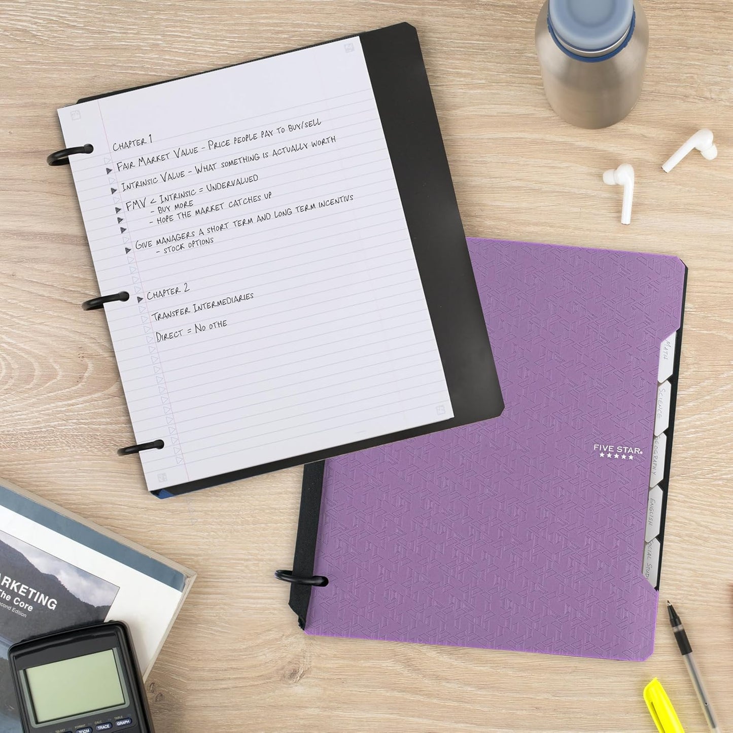 Five Star Flex Refillable Notebook + Study App 1 Inch O-Rings Binder with Pockets Tabs and Dividers, 220 Sheet Capacity, Includes 60 Sheets 8.5" x 11" College Ruled Paper, Prom Pink (293280R)