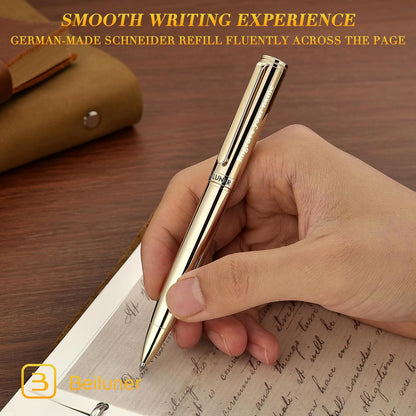 BEILUNER Luxury Gel Pen with 24K Gold Finish, Black Piano Lacquer, Luxury Grade Craftsmanship, Best Pen Gift Set for Men and Women, Professional, Executive, Office, Retractable Nice Pens