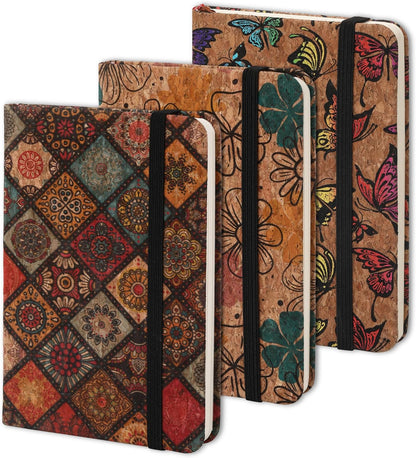BOBO RABBIT 3 Pack Pocket Journal Notebooks Small Mini Notebook for Note Taking Little Compact A6 Size Hardcover Cork Notepads for School Office Traveler Diary, 3.7"x5.7", Total 600 Pages