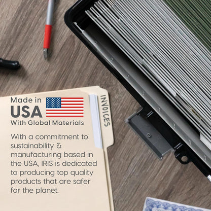 IRIS USA File Box with Lid File Organizer for Letter File w/Organizer-Lid, Plastic Mobile Filing Organizer, Water Resistant Document Box, Portable File Box with Handle, Secure Buckle, Lockable, Black
