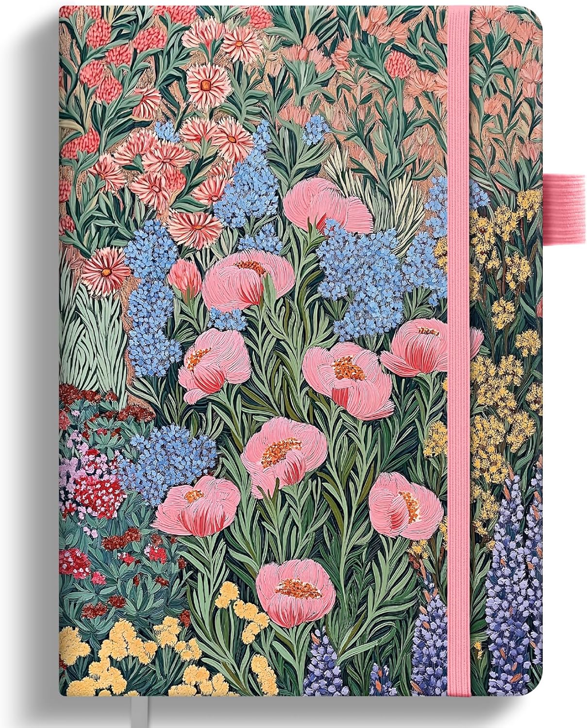 Taja Pretty Lined Journal for Women, Aesthetic Cute Hardcover Leather Journal for Writing, A5 College Ruled Notebook for Work & Note Taking, Perfect for Office School Home, 160 Pages, Meadow Flowers
