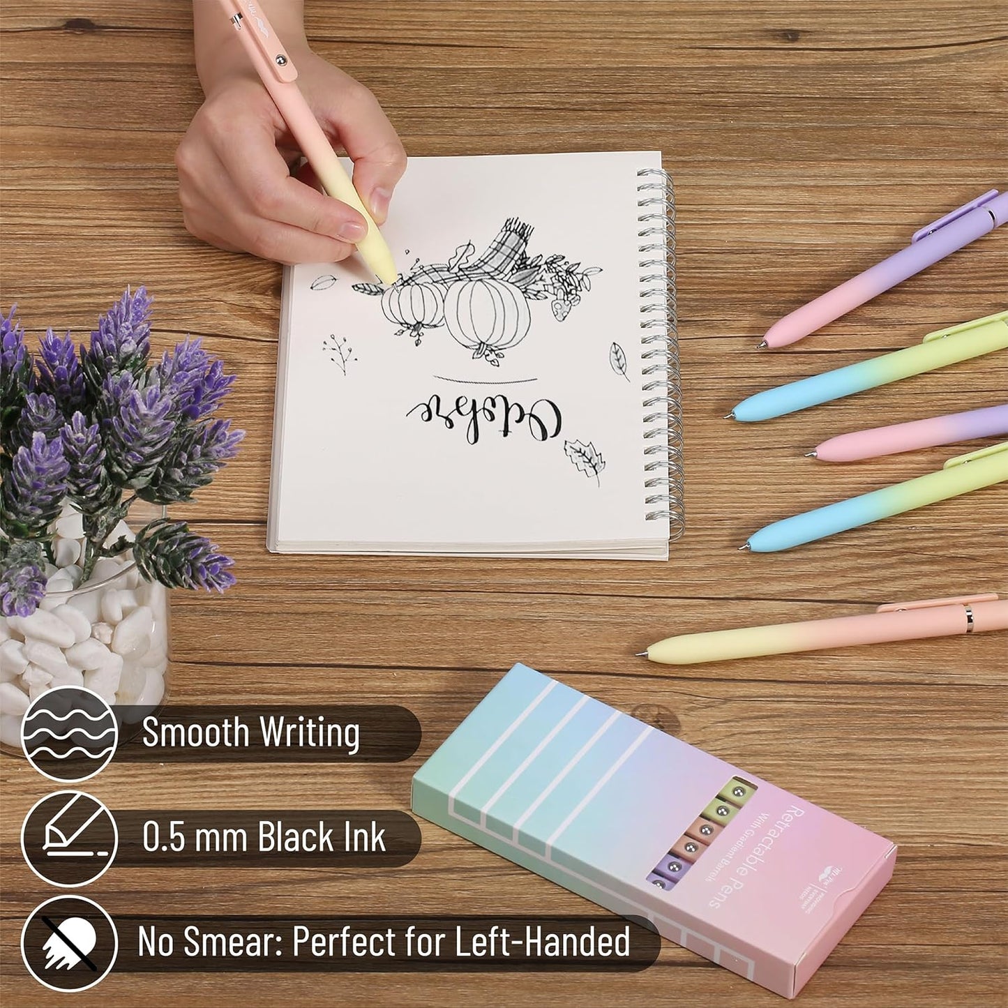 Mr. Pen- Retractable Gel Pens, 12 Pack, Morandi and Vintage Barrels, Fast Dry, Black Gel Pens Fine Point 0.5mm, Aesthetic Pens for Journaling