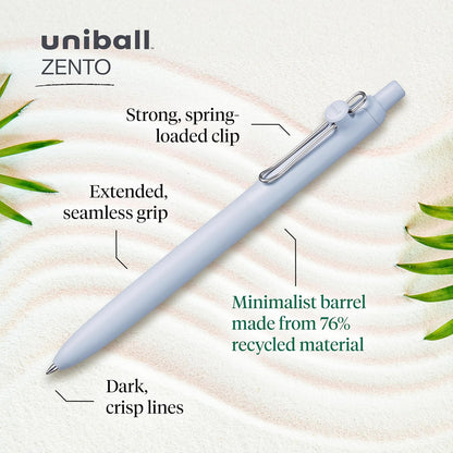 uni-ball Zento Gel Ink Rollerball Pens, 4 Black Medium Point Smooth Writing Pens, Colored Japanese Pens, Muted Colors