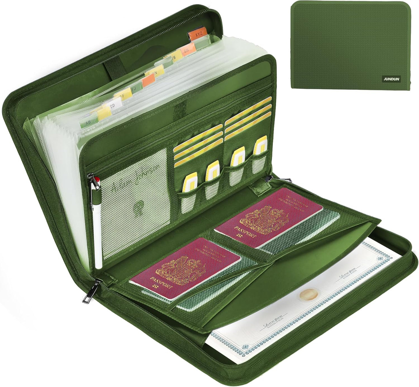 JUNDUN Accordion File Organizer - Fireproof Accordion Folder with Zipper & Labels - 13 Pocket Expanding File Folder with Multi-Pockets Document Organizer Folder for Letter A4 Files | Receipt and More