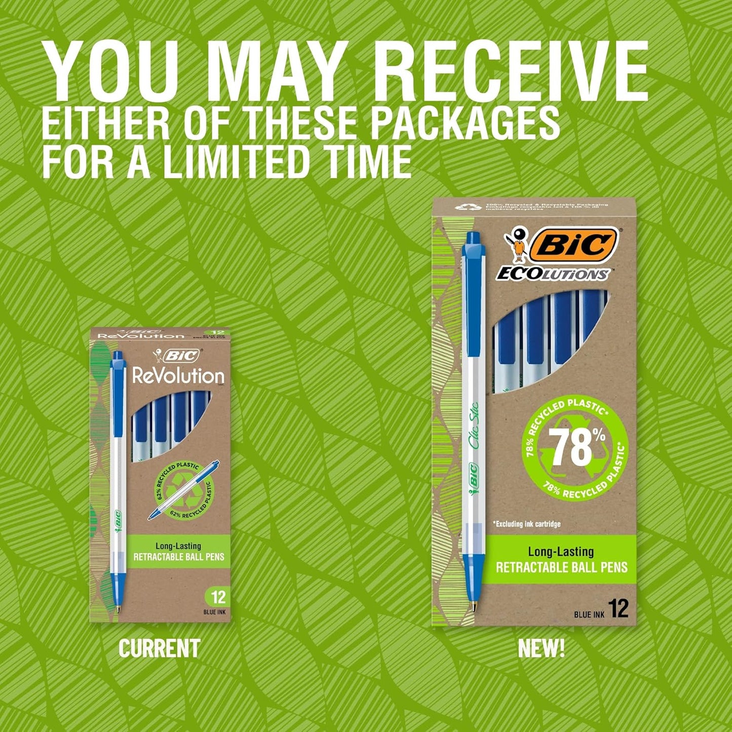 BIC Ecolutions Clic Stic Black Ballpoint Pens, Medium Point (1.0mm), 12-Count Pack, Retractable Ball Point Pens Made from 78% Recycled Plastic