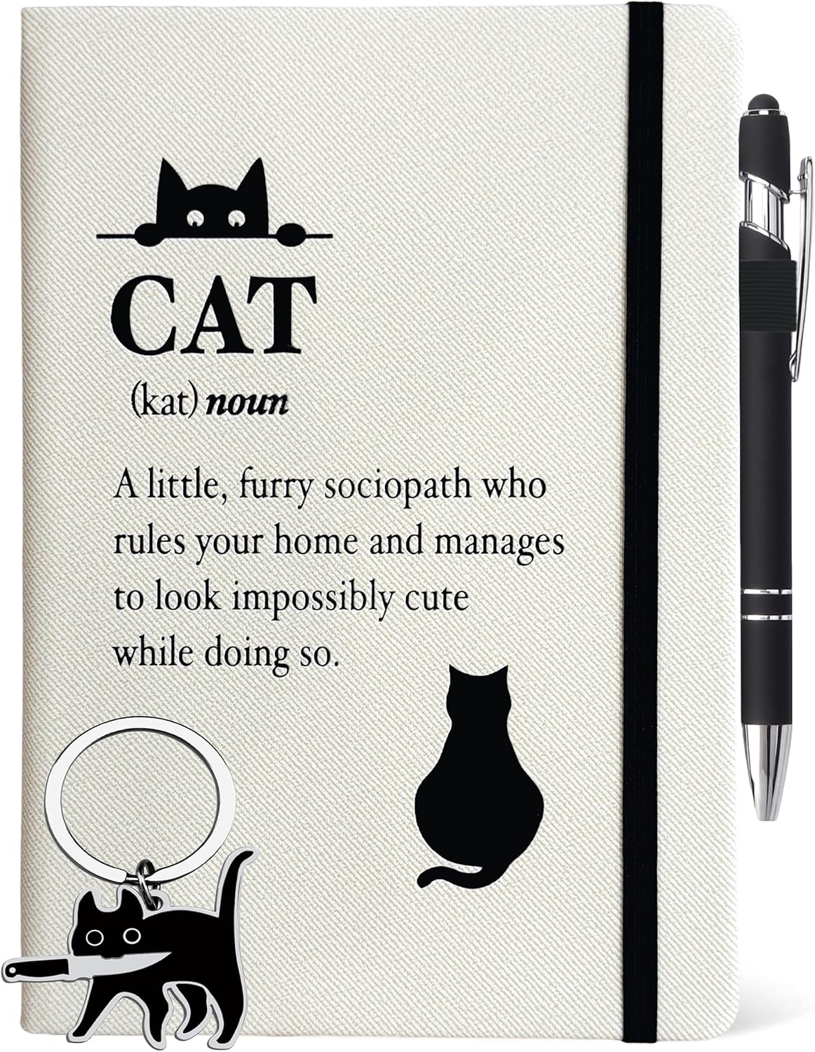 Cat Lover Gifts Women, Black Cat Journal 200 Pages Engraved Notebook A5 Lined with Pen, Black Cat Gift, Cat Humor Themed Gifts for Cat People, Crazy Cat Lady, Cat Owner, Cat Mom Birthday Christmas