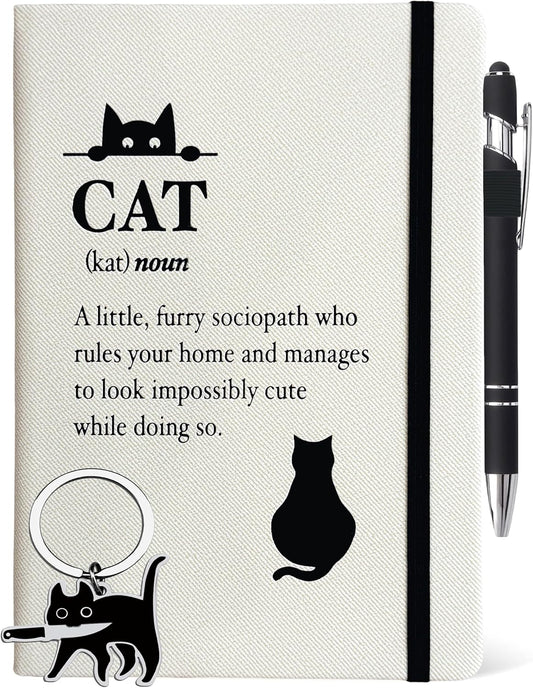 Cat Lover Gifts Women, Black Cat Journal 200 Pages Engraved Notebook A5 Lined with Pen, Black Cat Gift, Cat Humor Themed Gifts for Cat People, Crazy Cat Lady, Cat Owner, Cat Mom Birthday Christmas