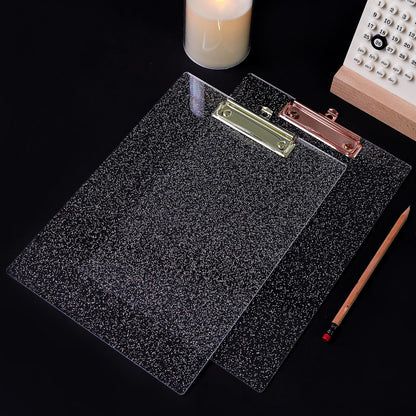JIARI Acrylic Glitter Clipboard, Office Letter Size 8.5 x 11 Inches, A4 Paper Size, 1 Pack (Glitter-Rose Gold)