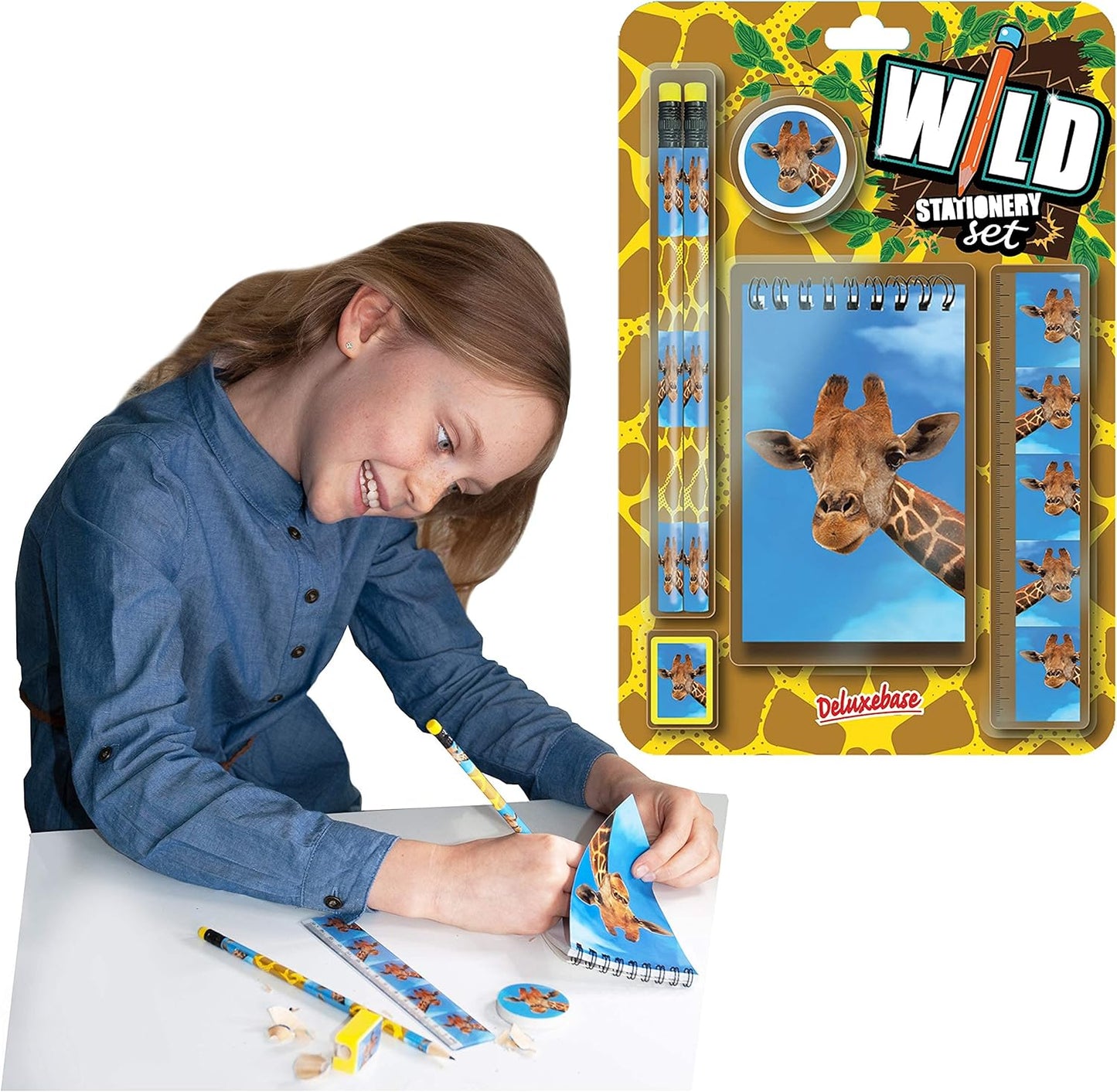 Deluxebase Wild Stationery Set - Dolphin from Animal Stationery Sets with 2 Pencils, Eraser, Pencil Sharpener, Ruler & Cute Notebook. Ideal Office Supplies, Desk Accessories & College Essentials.