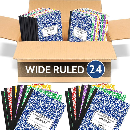 48 Pack - EPI Marble Hardcover Wide Ruled Composition Notebook | 200 Pages (100 Sheets), 9.75 x 7.5 in, Sturdy Sewn Binding | School, Office, Journaling, Notes