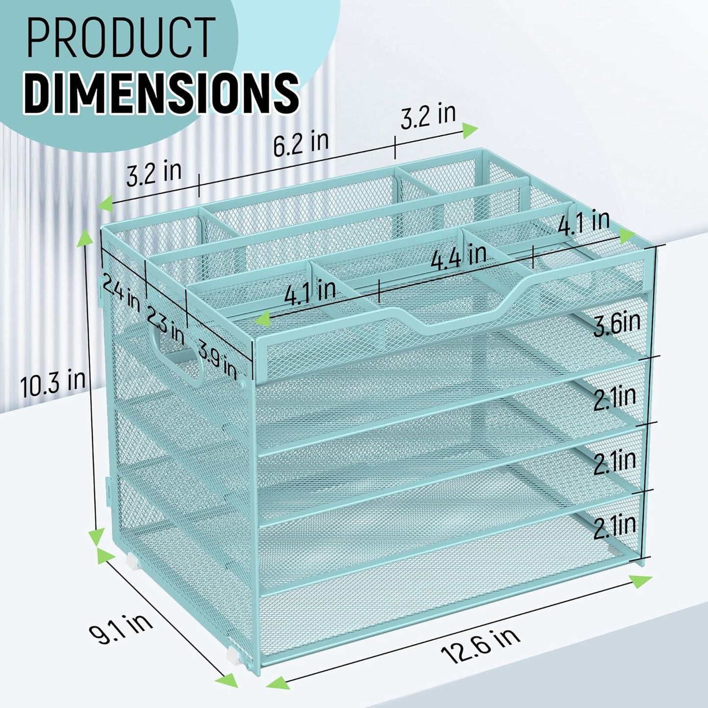 Docnest 5 Tier Letter Tray with Hanging File Organizer-Mesh Desk Organizer-Desktop Storage Box Built in Pen Holder and Handles, File Folder Holder for Mail Documents Office Supplies-Black