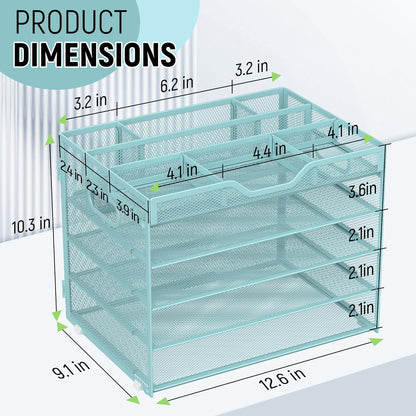 Docnest 5 Tier Letter Tray with Hanging File Organizer-Mesh Desk Organizer-Desktop Storage Box Built in Pen Holder and Handles, File Folder Holder for Mail Documents Office Supplies-Black