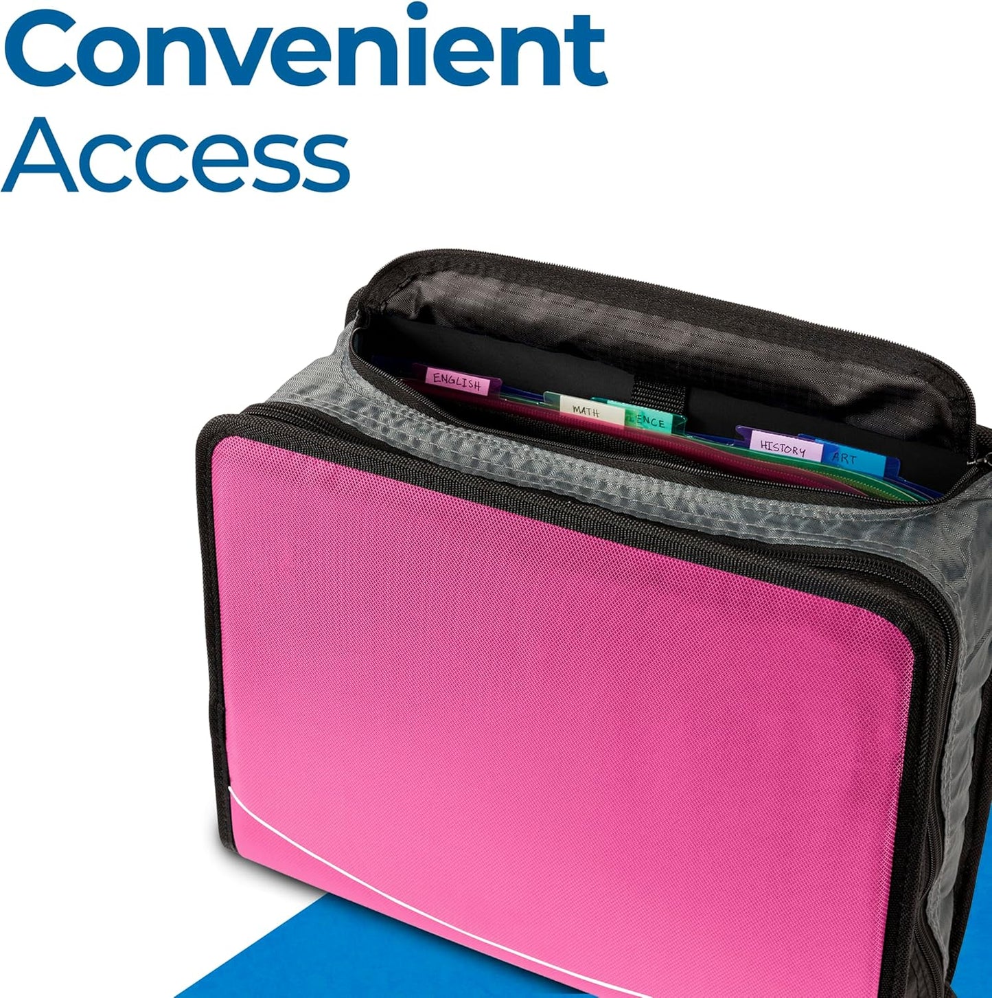 Case-it Mighty Zip Tab School Zipper Binder | 3-Inch O-Rings, 600-Sheet Capacity, 5-Subject Expanding File Folder, Multiple Pockets & Storage Organizer, Shoulder Strap | D-146 Jet Black