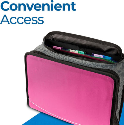 Case-it Mighty Zip Tab School Zipper Binder | 3-Inch O-Rings, 600-Sheet Capacity, 5-Subject Expanding File Folder, Multiple Pockets & Storage Organizer, Shoulder Strap | D-146 Jet Black