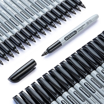WOSWEL Permanent Markers Bulk, 288 Pack Fine Point Tip Black Permanent Marker Set, Waterproof Markers, Premium Smear Proof Pens, Quick Drying, Office Supplies for School, Office, Home
