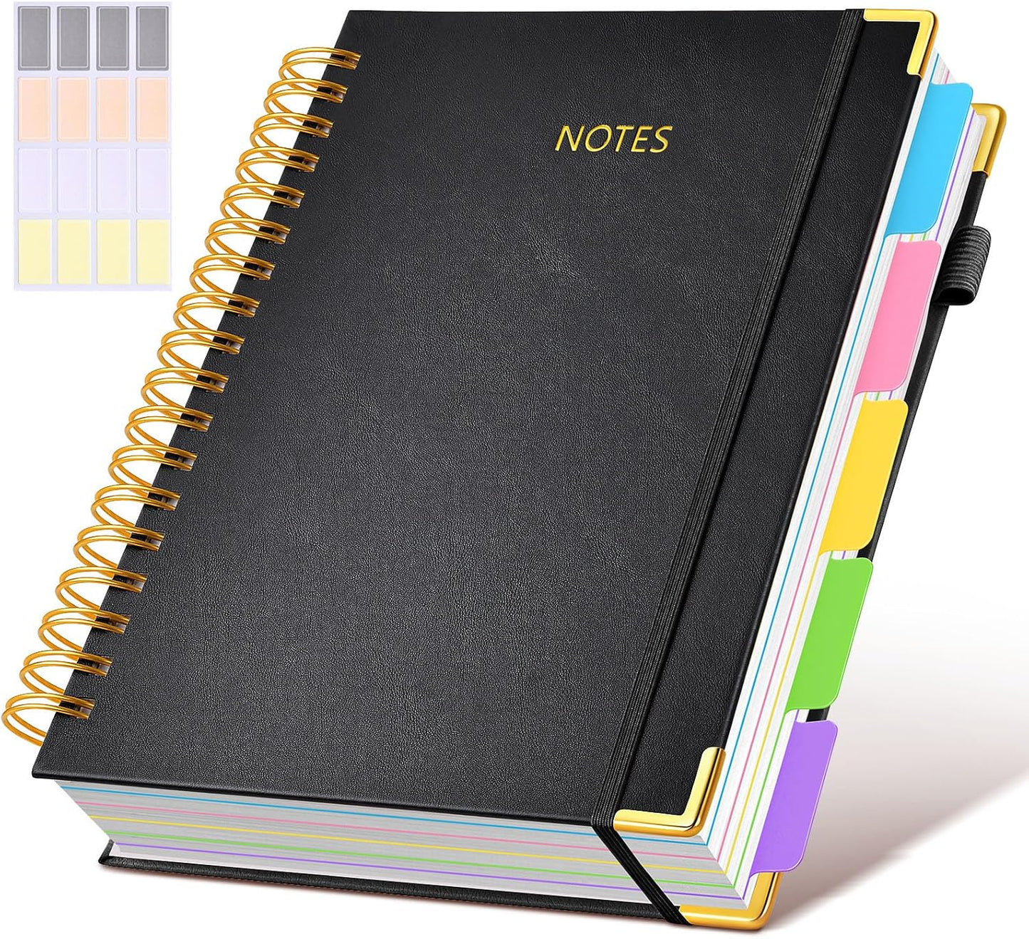 Hardcover Spiral Notebook Journal with Removable Dividers Tabs, 300 Pages Leather 5 Subject Notebook College Ruled, 8"x10" Large B5 Notebooks for Work School Note taking, Lined Journal for Women, Pink