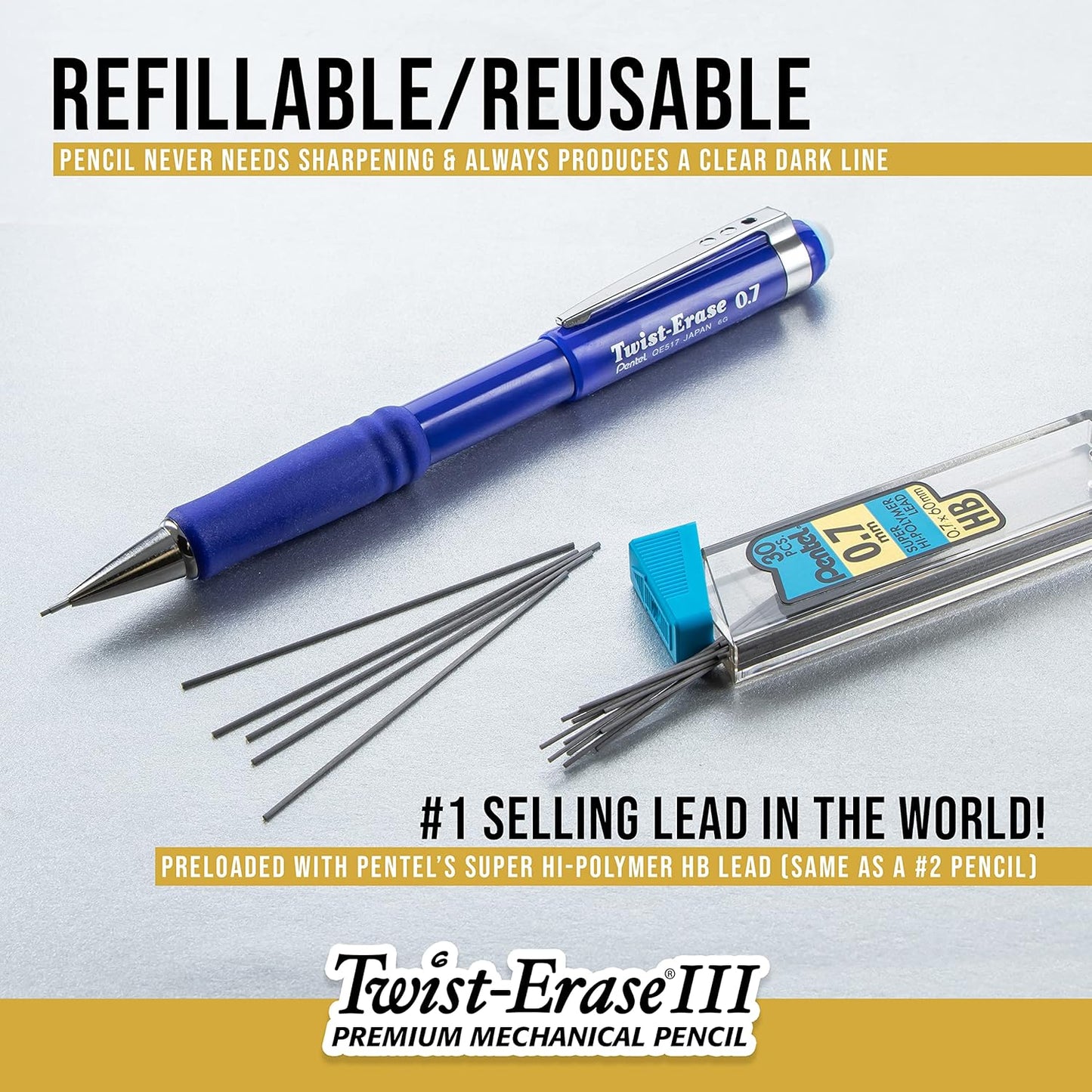 Pentel Twist-Erase III Mechanical Pencil, (0.9mm), Black Barrel