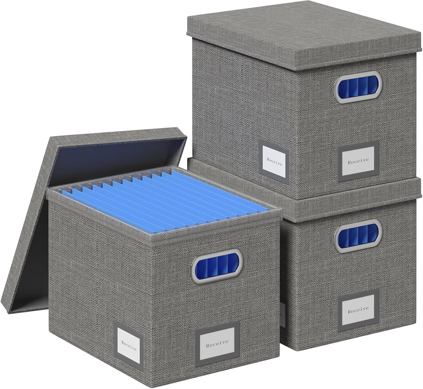 File Organizer Box - File Boxes for Hanging Files with Lid Set of 2 Decorative Hanging Folders Letter Size Organizer with One-Piece Plastic Frame Slides (Grey, 13.2 * 10.1 * 10.1in(2Pack))