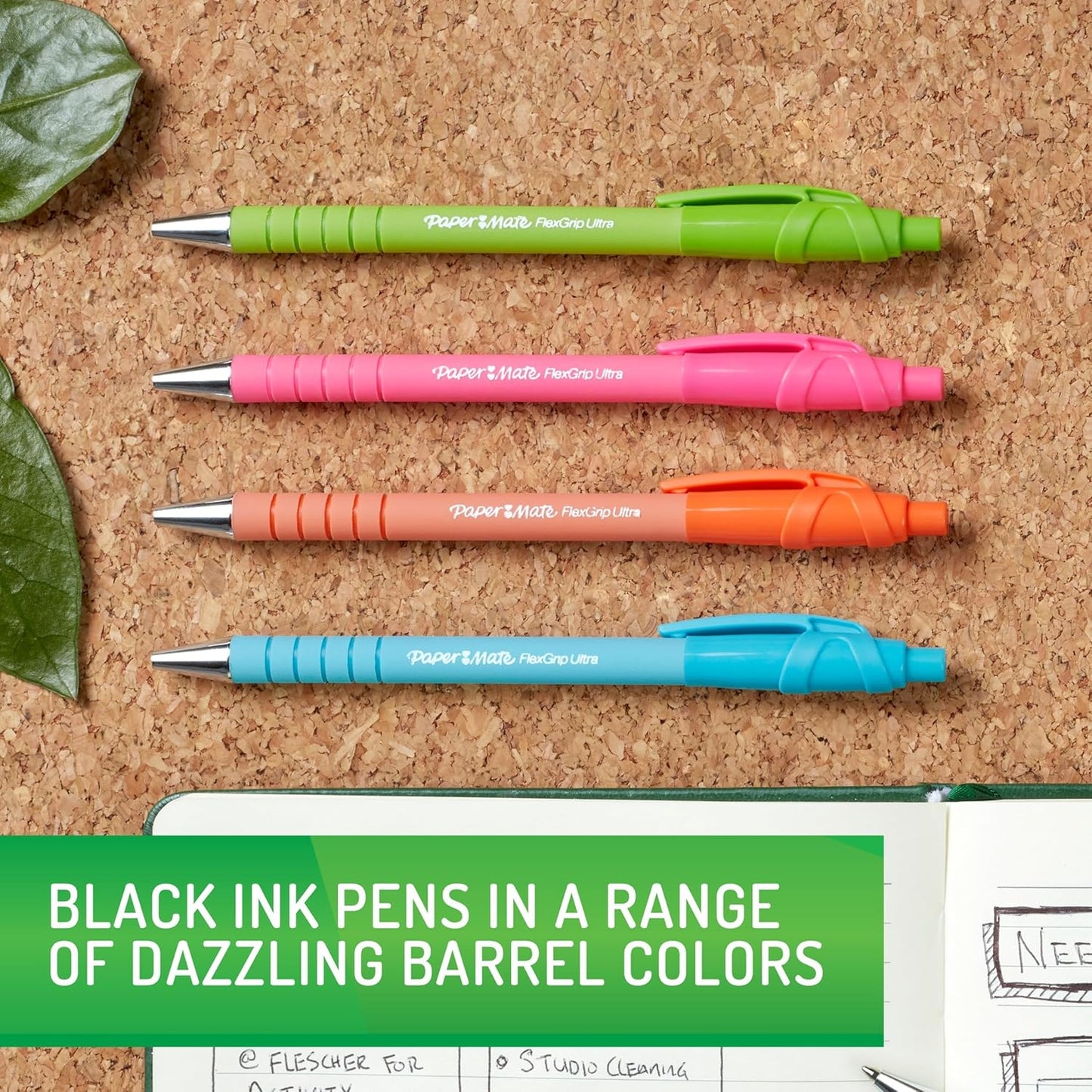 Paper Mate FlexGrip Ultra Ballpoint Pens, Recycled Plastic Materials Assorted Barrel Colors Medium Point (1.0mm) Black 4 Count