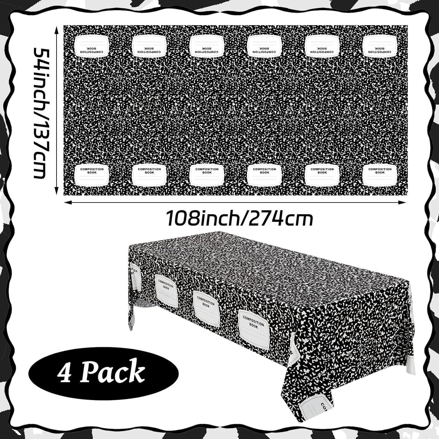 Oudain 4 Pcs Preschool Kindergarten Back to School Party Tablecloth First Day to School 54 x 108 Inch Large Disposable Rectangle Notebook Tablecloth Cover for Party Supplies Table Decorations