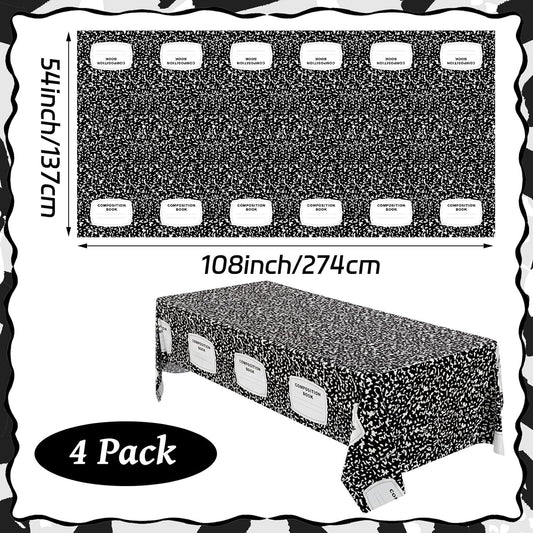 Oudain 4 Pcs Preschool Kindergarten Back to School Party Tablecloth First Day to School 54 x 108 Inch Large Disposable Rectangle Notebook Tablecloth Cover for Party Supplies Table Decorations