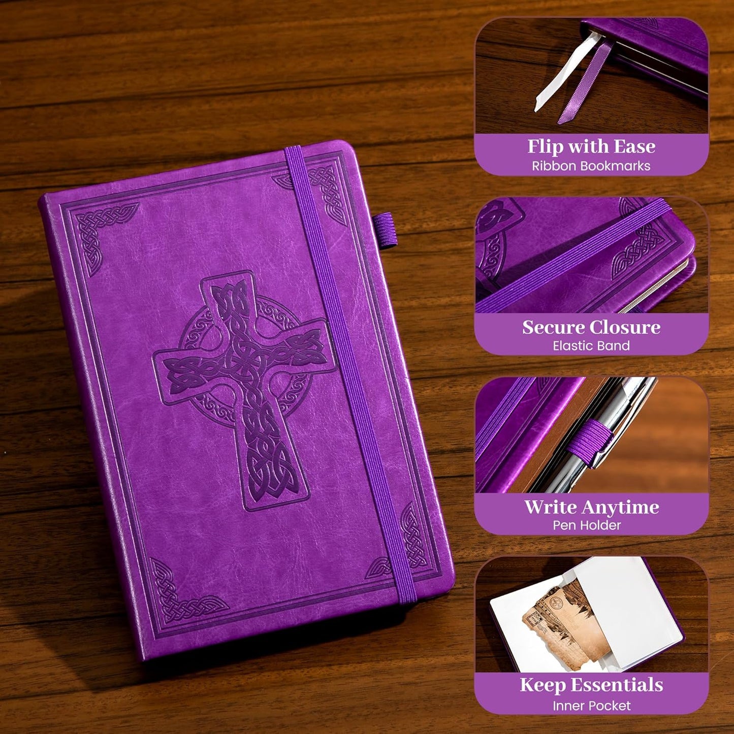 CAGIE Leather Lined Journal Notebook for Men & Women, Debossed Cross, 320 Pages 100 GSM Thick Paper, A5 Hardcover Journaling Notebooks for Writing, 5.7'' X 8.3'' Diary, Brown
