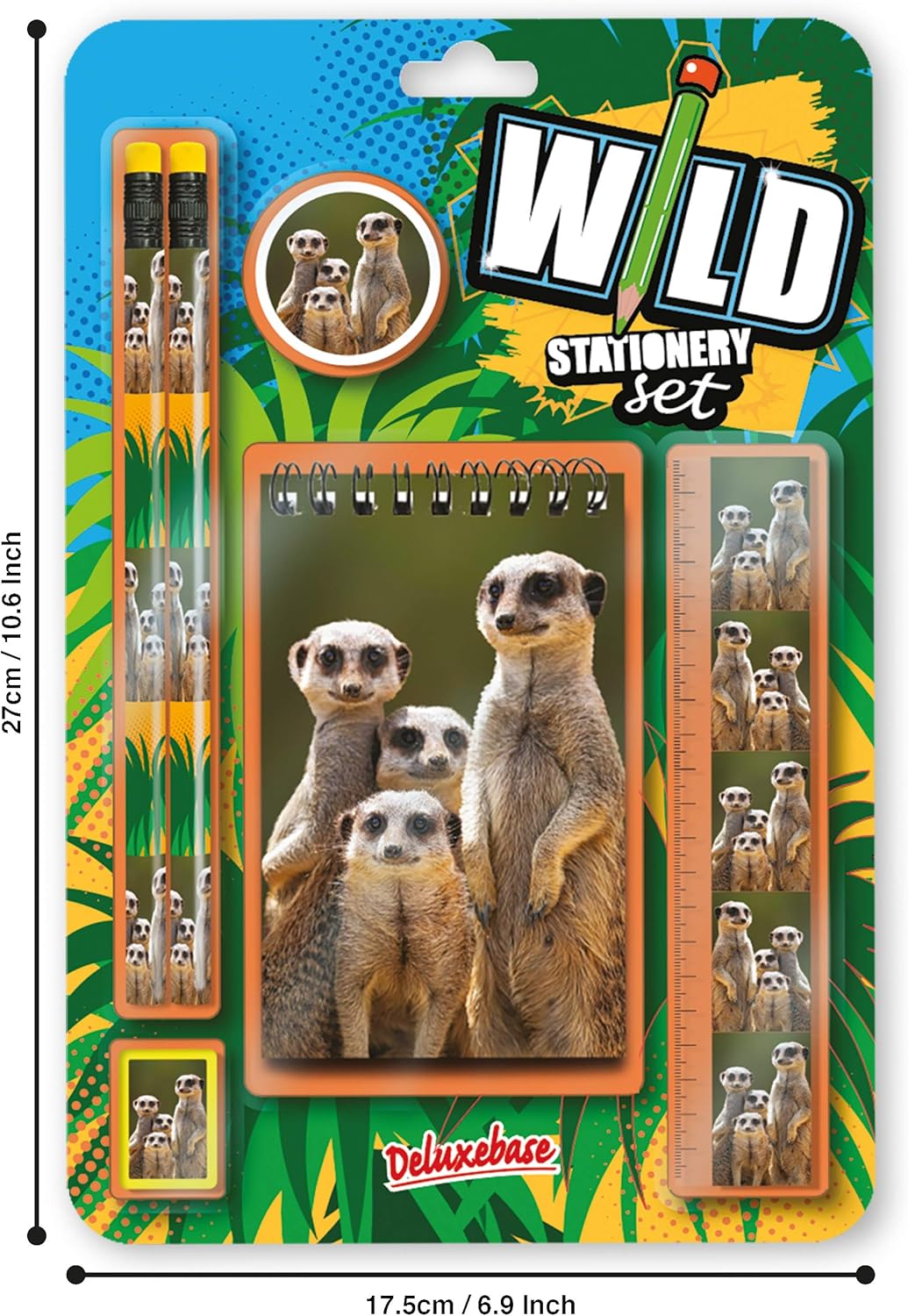 Deluxebase Wild Stationery Set - Dolphin from Animal Stationery Sets with 2 Pencils, Eraser, Pencil Sharpener, Ruler & Cute Notebook. Ideal Office Supplies, Desk Accessories & College Essentials.