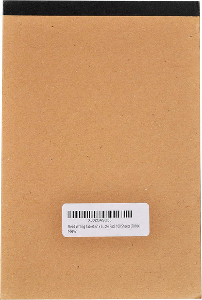 Mead Writing Tablet, 6" x 9" Paper Pad, Plain Note Pad, 100 Sheets (70104)