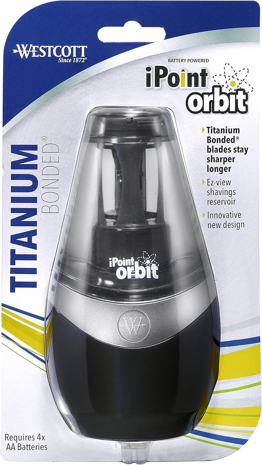 Westcott 16244 iPoint Orbit Battery-Powered Pencil Sharpener for Home and Office, Black
