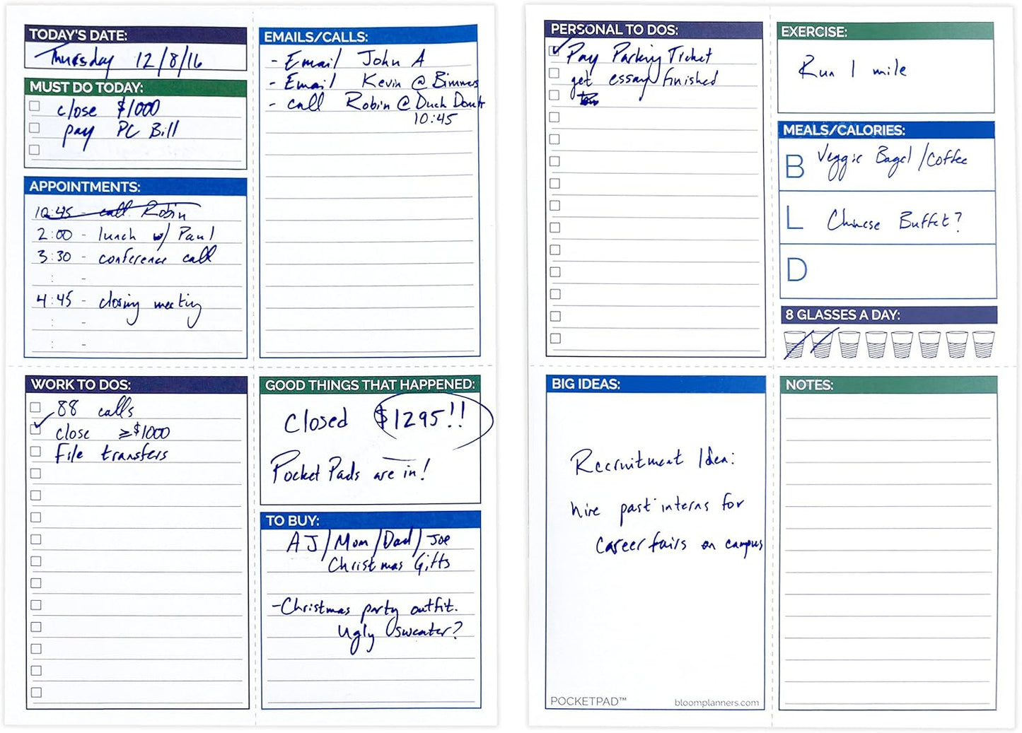 bloom daily planners Pocket Pad - To Do List Notepad for Work -Undated Tear-Off Organizer for Goals, Tasks, Notes - Double Sided Daily Planning Pad, 80 Sheets - 6” x 9”