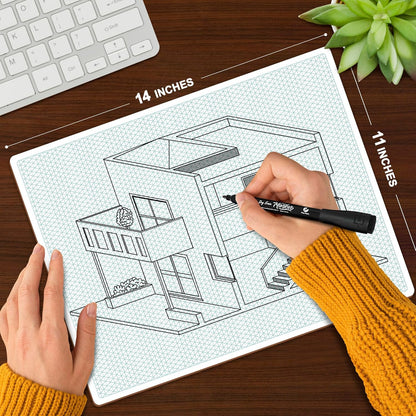SCRIBBLEDO Isometric Grid 11"x14" Large Graph Dry Erase Board Double-Sided White Board Drawing Grid Lines Graphing Architectural Gridded 3D Design Whiteboard for Home School Classroom