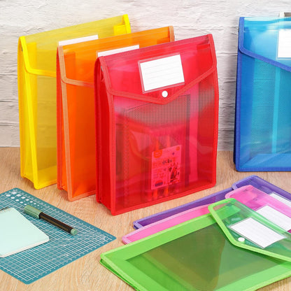 10 Pieces Plastic File Folders Envelope Expanding File Wallet Organizer Documents Folder with Snap Closure and Pocket, A4 Size Waterproof Transparent Pouch(White,Horizontal)