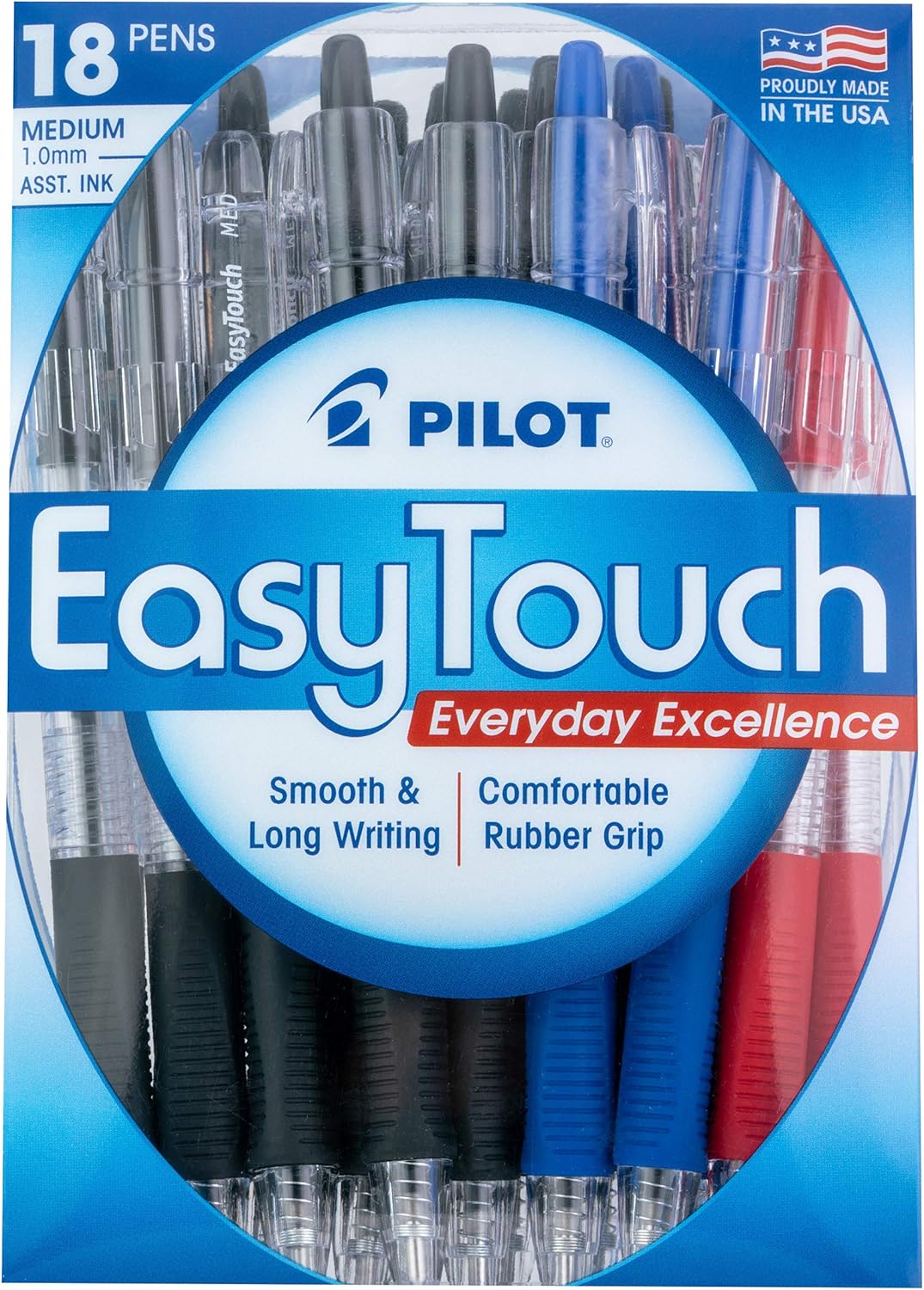 PILOT EasyTouch Refillable & Retractable Ballpoint Pens, Medium Point, Blue Ink, 12-Pack (32221)