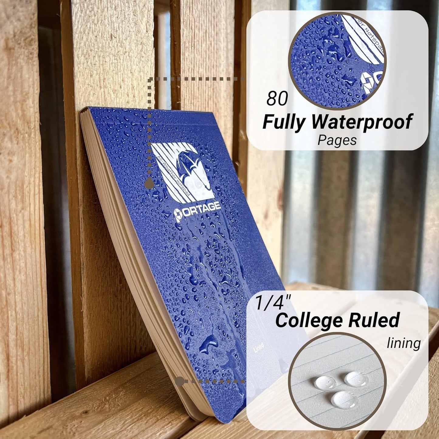 Portage Notebooks - 4 Pack Waterproof Notebook, Made From Recycled Stone Waste, Small Notepad, All Weather Notebook, Write in any Weather - 3x5 In, 40 Lined Sheets, Variety 4 Pack