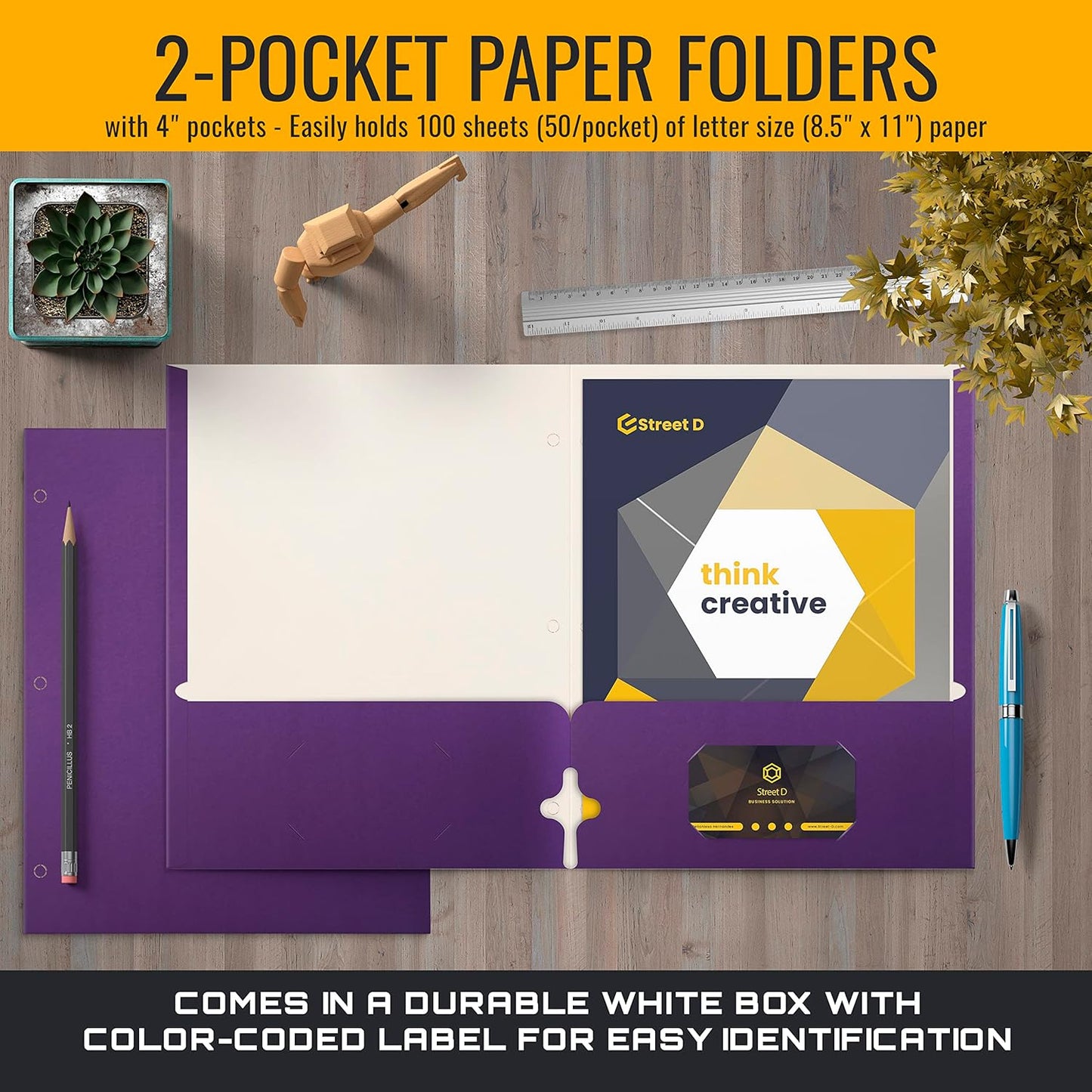 Better Office Products Two Pocket Portfolio Folders, 50-Pack, RED, Letter Size Paper Folders, 50 Pieces, Red