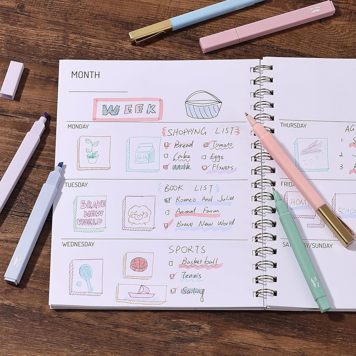 Mr. Pen- Aesthetic Highlighters and Ballpoint Pens No Bleed, 12 Pack, Pastel Colors, Bible Highlighters and Pens No Bleed, Fast Dry and No Smear for Bible Journaling, Planner, School Supplies