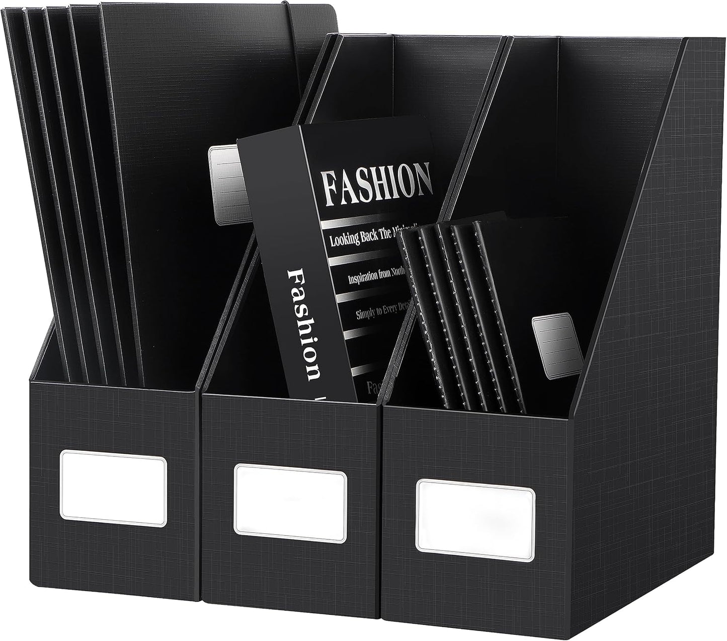 JiaWei White Magazine File Holders, 3 Packs Sturdy Cardboard File Rack, Office Organization Desktop Storage File Box Binder for Shelves and Desk, Folder Holder for Office or Classroom