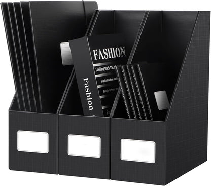 JiaWei White Magazine File Holders, 3 Packs Sturdy Cardboard File Rack, Office Organization Desktop Storage File Box Binder for Shelves and Desk, Folder Holder for Office or Classroom