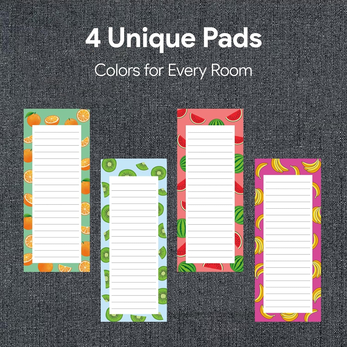 8 Magnetic Notepads – Notepads for Grocery List, Shopping List, To-Do List, Reminders -Strong Magnetic Back- Memo Notepad with Realistic Fruit Designs | 25 Sheets per Pad 7.5 x 3.5 inch (8 Pack)