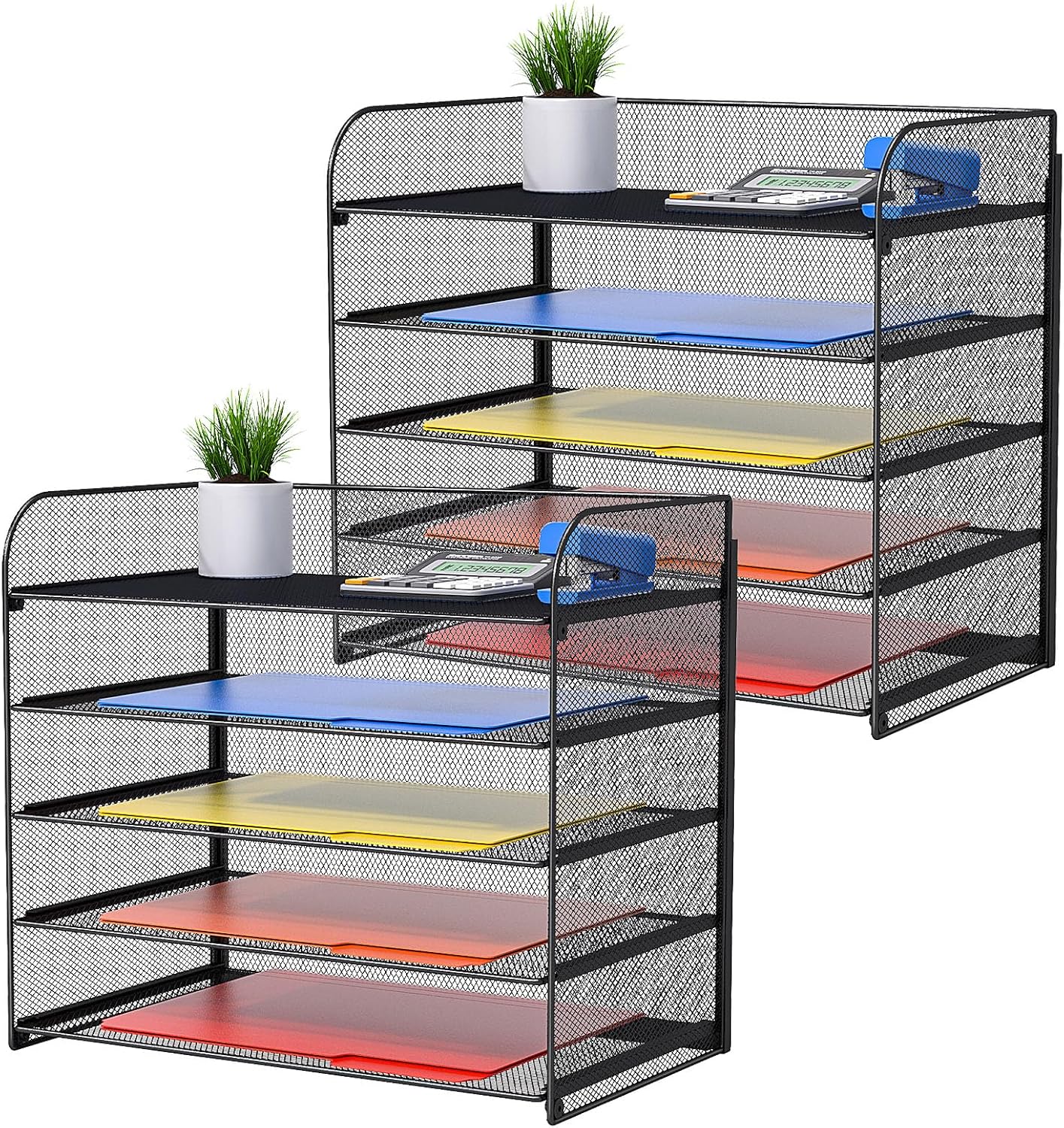 A4/Legal/Letter Size，5 Tier Mesh Letter Tray File Organizer,15.2 x 9.5 x 13.4 inches,Office File Folder Holder,Space Saving,Black