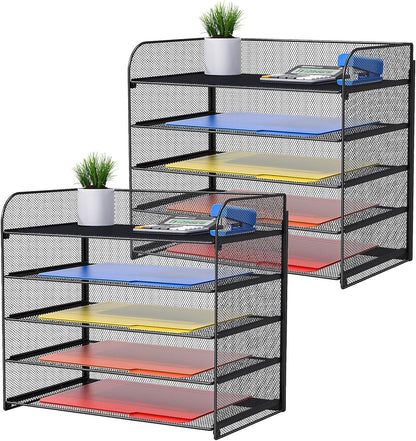 A4/Legal/Letter Size，5 Tier Mesh Letter Tray File Organizer,15.2 x 9.5 x 13.4 inches,Office File Folder Holder,Space Saving,Black