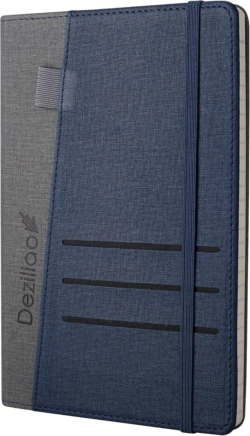 Deziliao Lined Journal Notebooks with Pen Loop, Hardcover Notebook Journal for Work, 100Gsm Premium Thick Paper with Inner Pocket, Medium 5.7"x8.4", （Black, Ruled）
