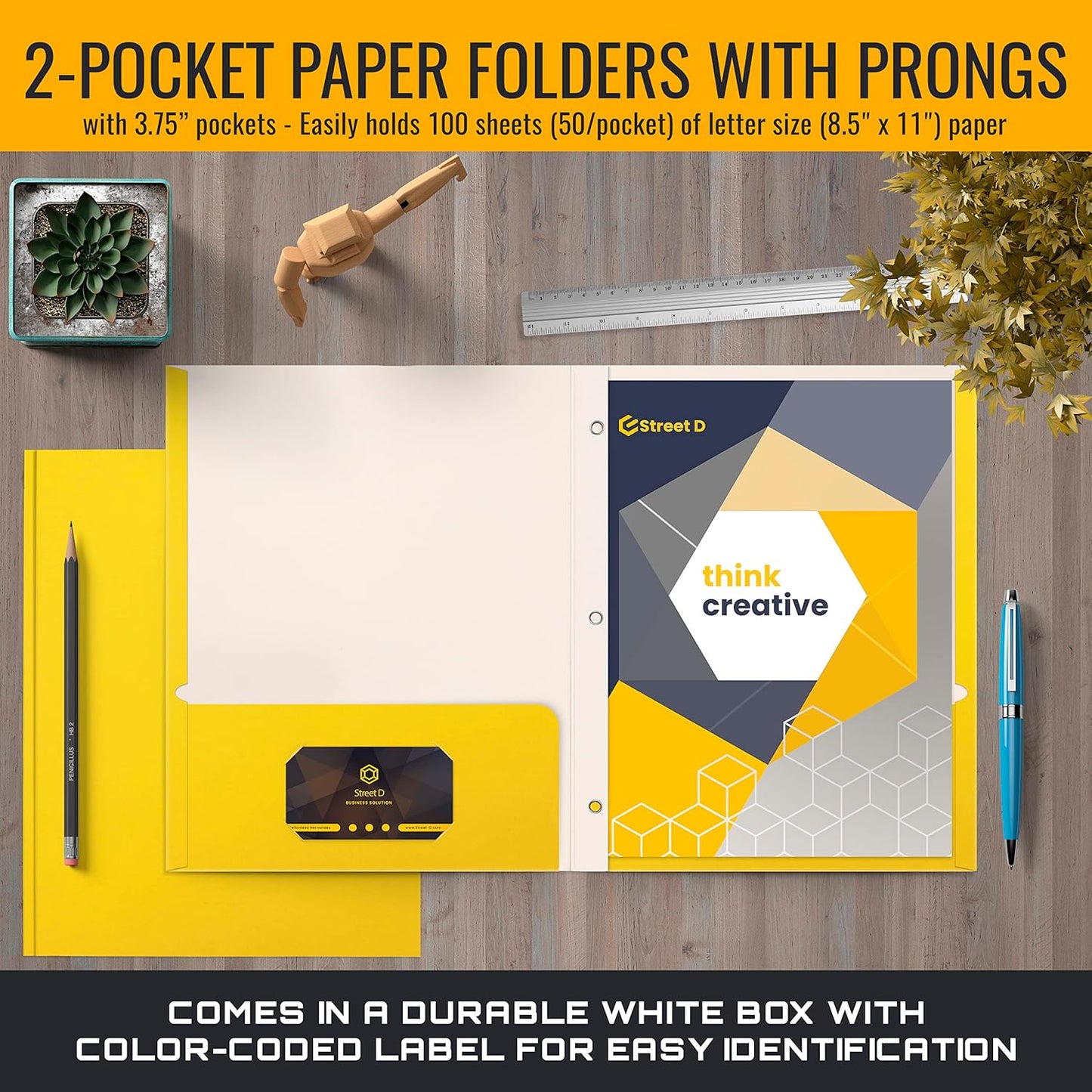 Better Office Products Blue Paper 2 Pocket Folders with Prongs, 50 Pack, Matte Texture, Letter Size Paper Folders, 50 Pack, with 3 Metal Prong Fastener Clips, Blue