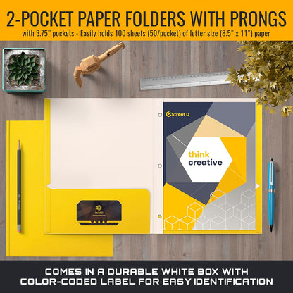 Better Office Products Blue Paper 2 Pocket Folders with Prongs, 50 Pack, Matte Texture, Letter Size Paper Folders, 50 Pack, with 3 Metal Prong Fastener Clips, Blue