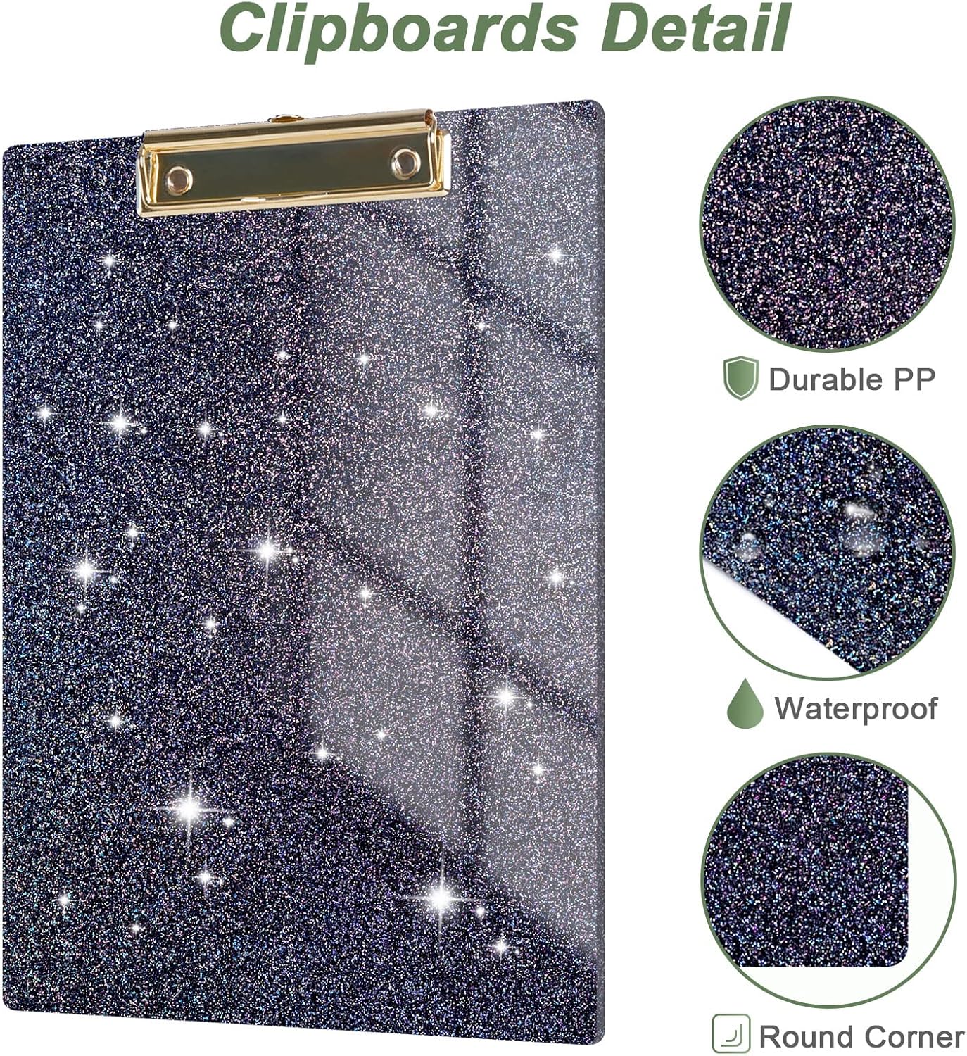 Rimilak Acrylic Glitter Clipboards, Sparkly Board with Low Profile Gold Clip, Designed for Classroom School and Office Use, A4 Letter Size 9 x 12.5 in, Pink