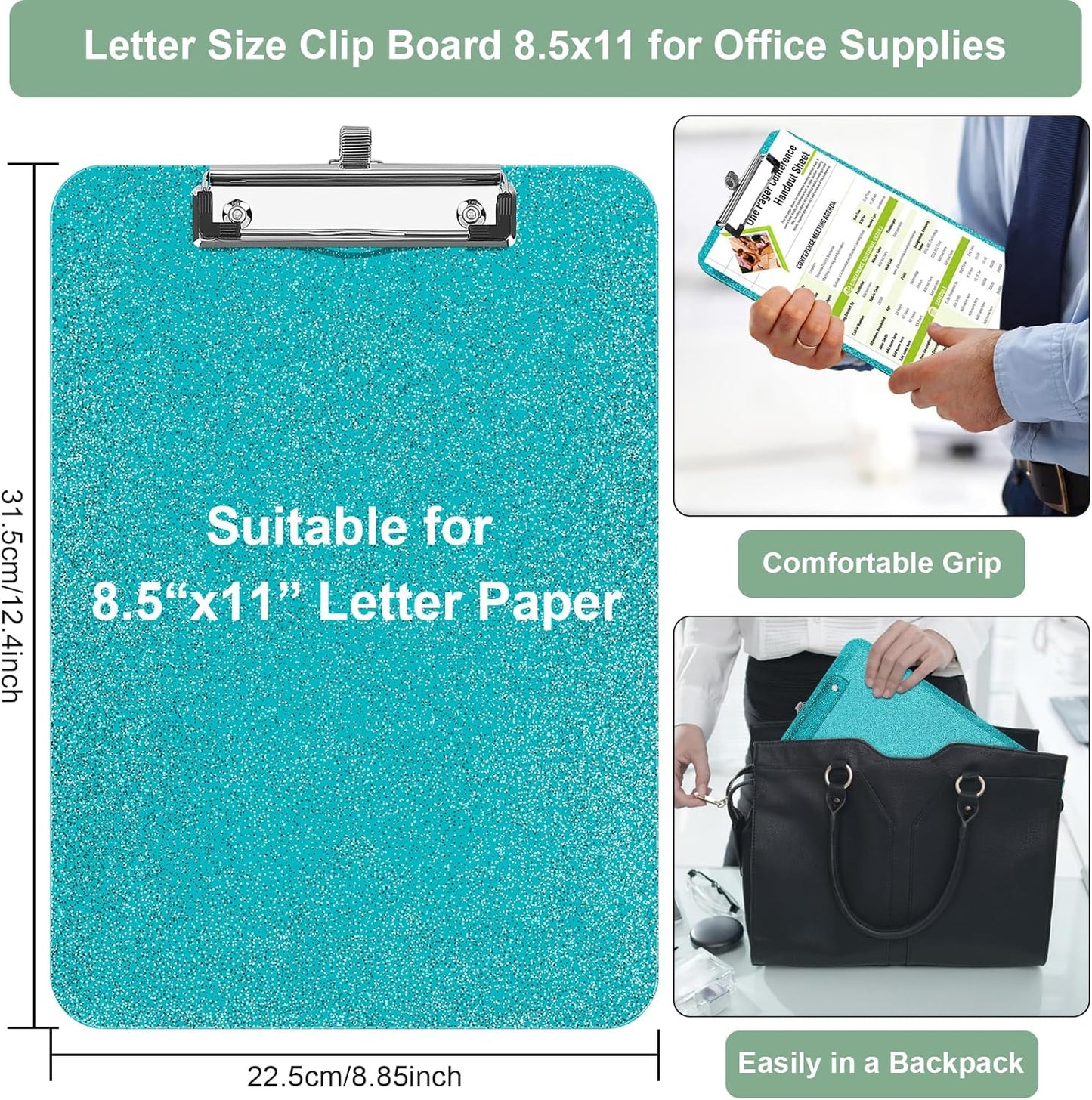 SFLHHDM 1 Pcs Clear Glitter Clipboards, Plastic Clipboard with Pen Holder, Size 8.85 x 12.4 in Shiny Clipboards with Low Profile Clip, Cute Hanging Clipboard for Office School Sparkly Clip Board-Pink