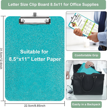 SFLHHDM 1 Pcs Clear Glitter Clipboards, Plastic Clipboard with Pen Holder, Size 8.85 x 12.4 in Shiny Clipboards with Low Profile Clip, Cute Hanging Clipboard for Office School Sparkly Clip Board-Pink