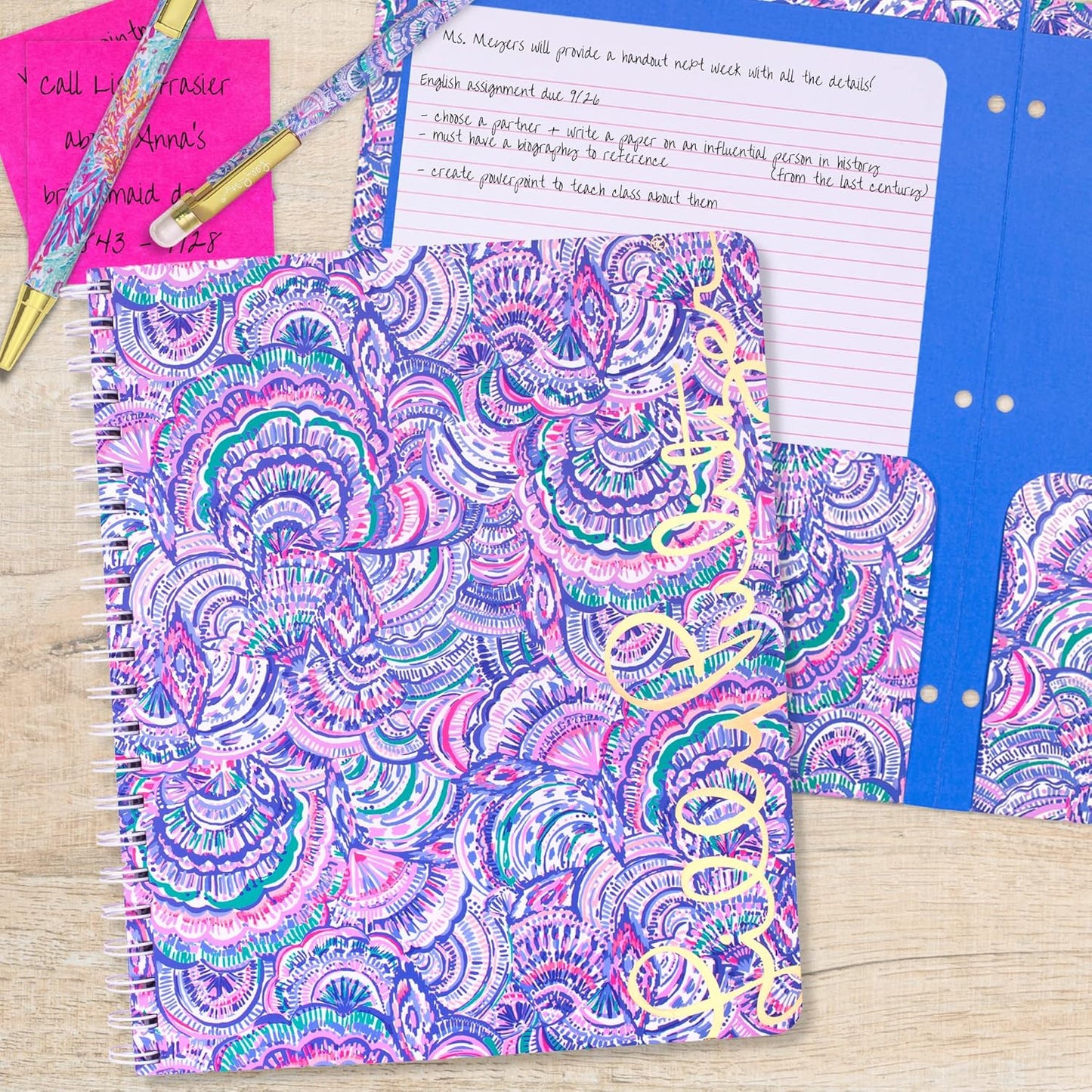 Lilly Pulitzer Large Blue Hardcover Spiral Notebook, 11" x 9.5" with 160 College Ruled Pages, Cabana Cocktail